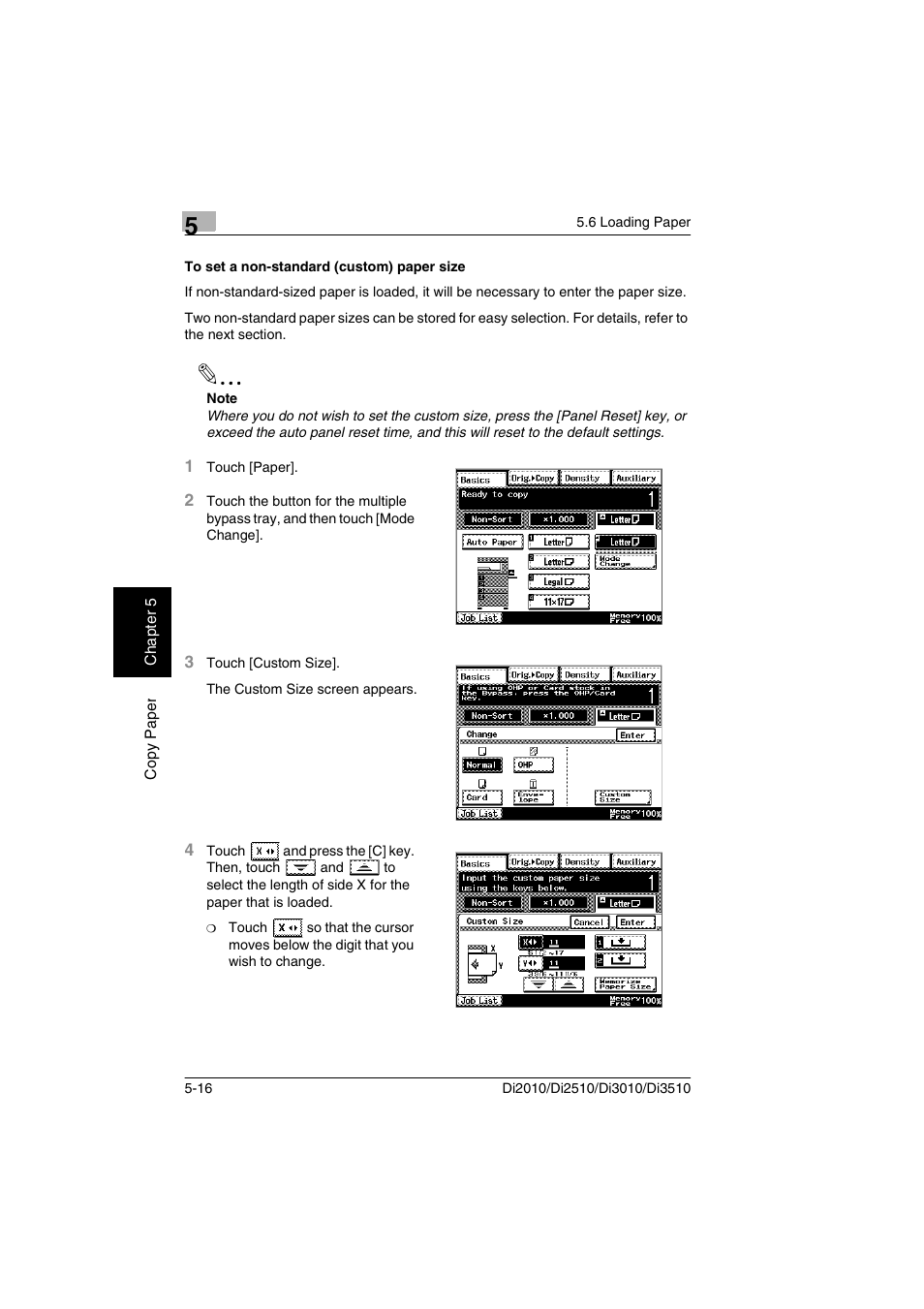 To set a non-standard (custom) paper size, To set a non-standard (custom) paper size -16 | Minolta DI2510 User Manual | Page 87 / 210