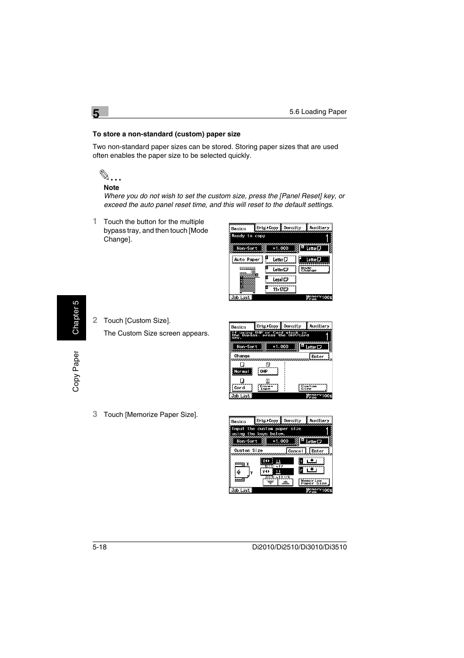 To store a non-standard (custom) paper size, To store a non-standard (custom) paper size -18 | Minolta DI2510 User Manual | Page 89 / 210