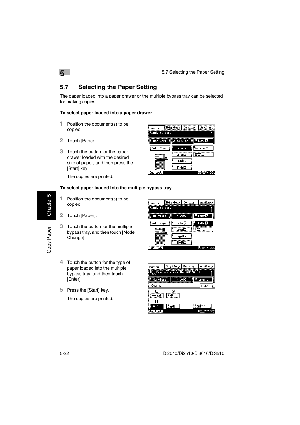 7 selecting the paper setting, To select paper loaded into a paper drawer | Minolta DI2510 User Manual | Page 93 / 210