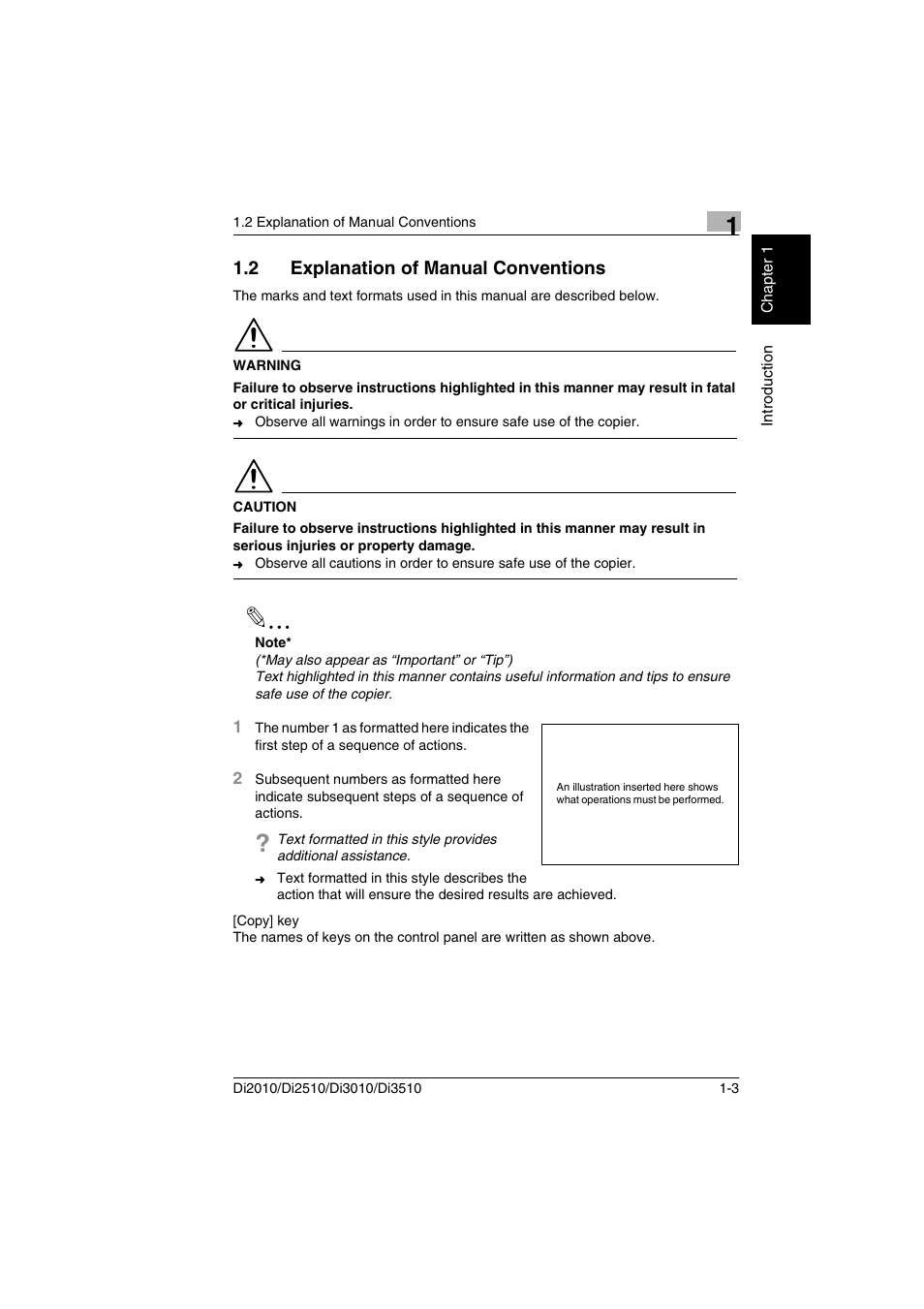 2 explanation of manual conventions, Explanation of manual conventions -3 | Minolta DI2510 User Manual | Page 10 / 148