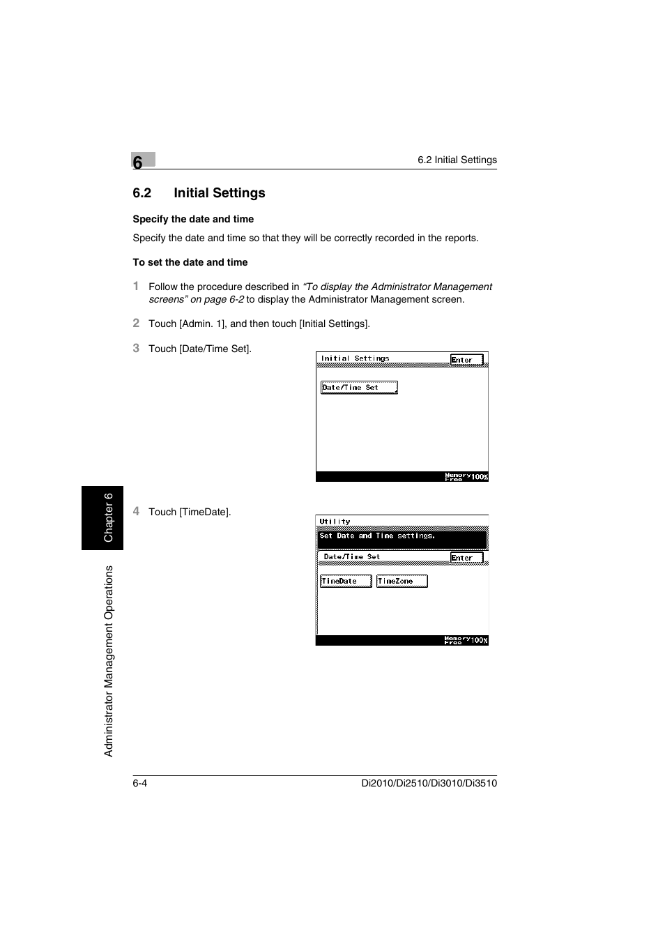 2 initial settings, Specify the date and time, To set the date and time | Minolta DI2510 User Manual | Page 101 / 148