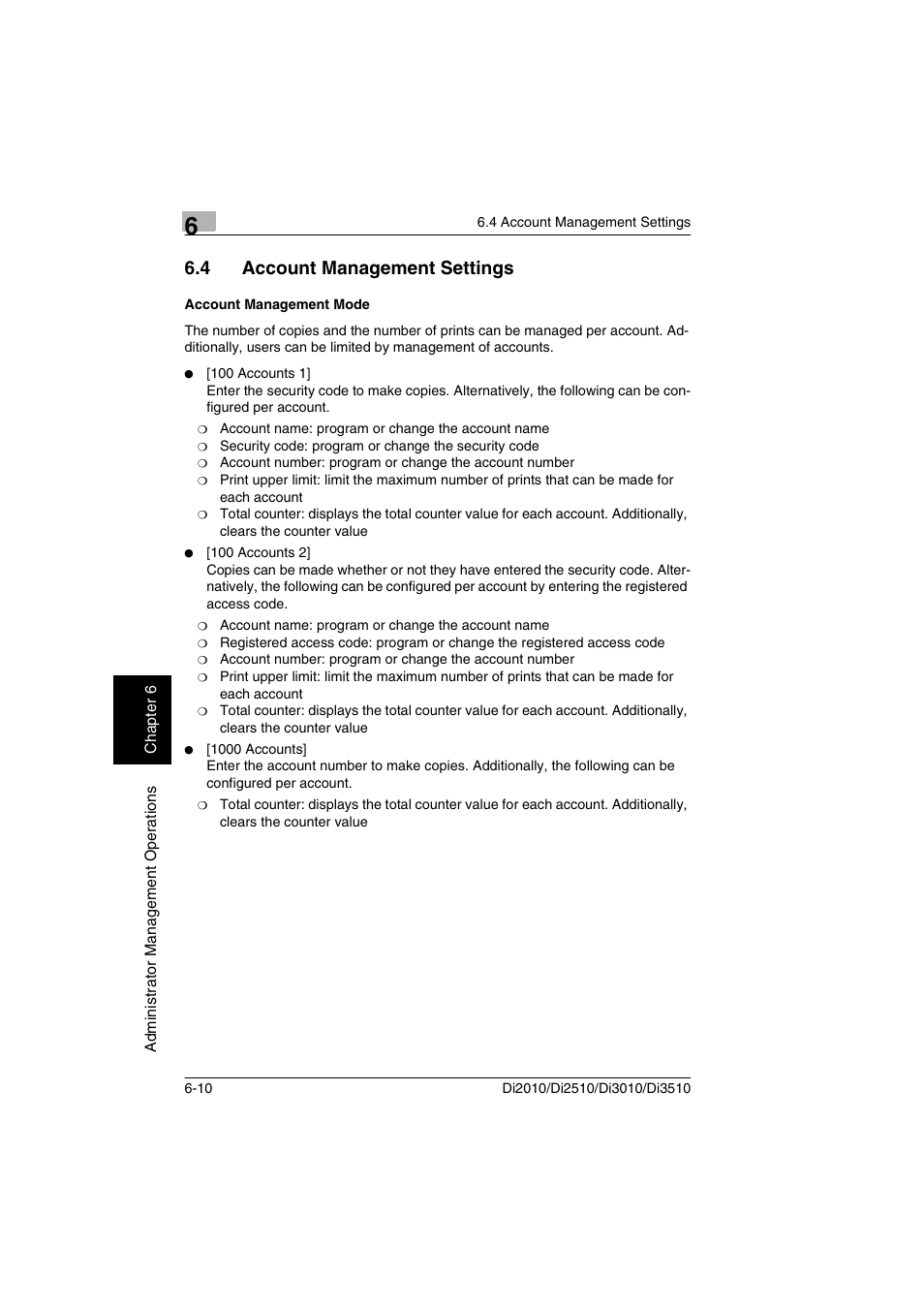 4 account management settings, Account management mode | Minolta DI2510 User Manual | Page 107 / 148