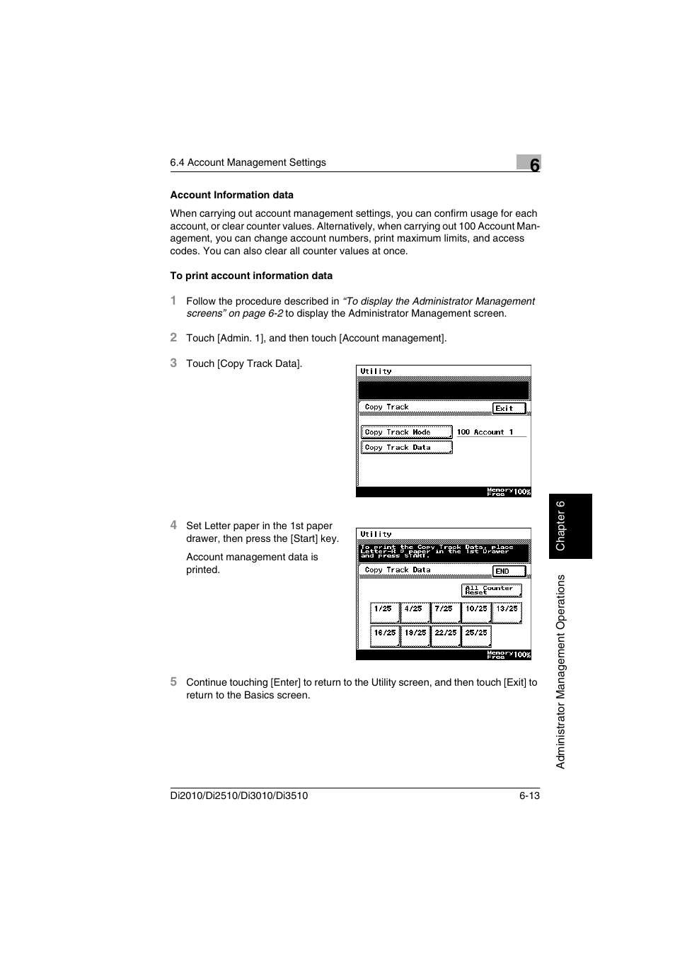 Account information data, To print account information data | Minolta DI2510 User Manual | Page 110 / 148