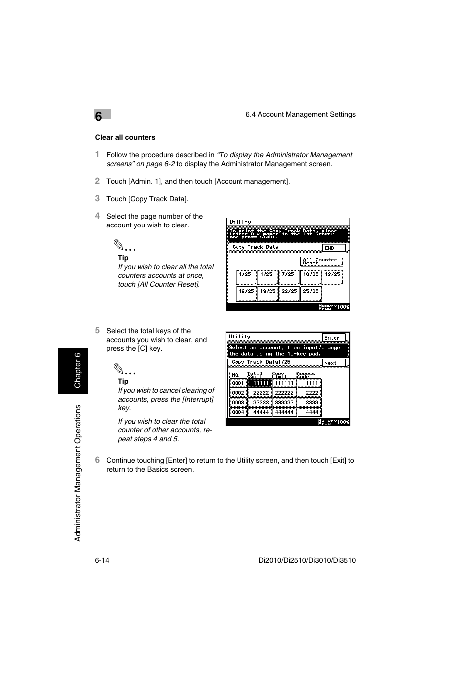 Clear all counters, Clear all counters -14 | Minolta DI2510 User Manual | Page 111 / 148