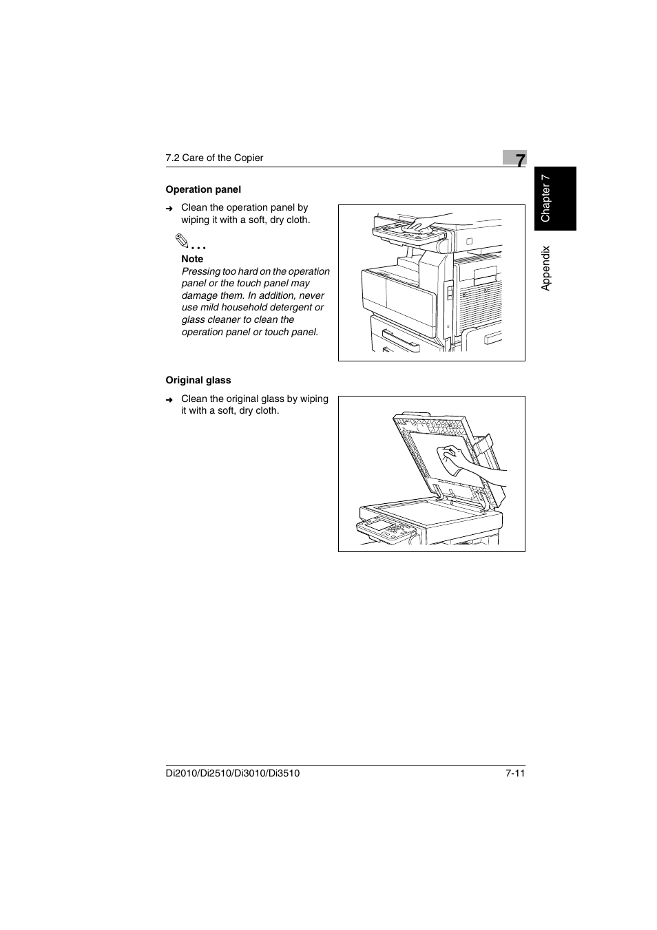 Operation panel, Original glass, Operation panel -11 original glass -11 | Minolta DI2510 User Manual | Page 128 / 148