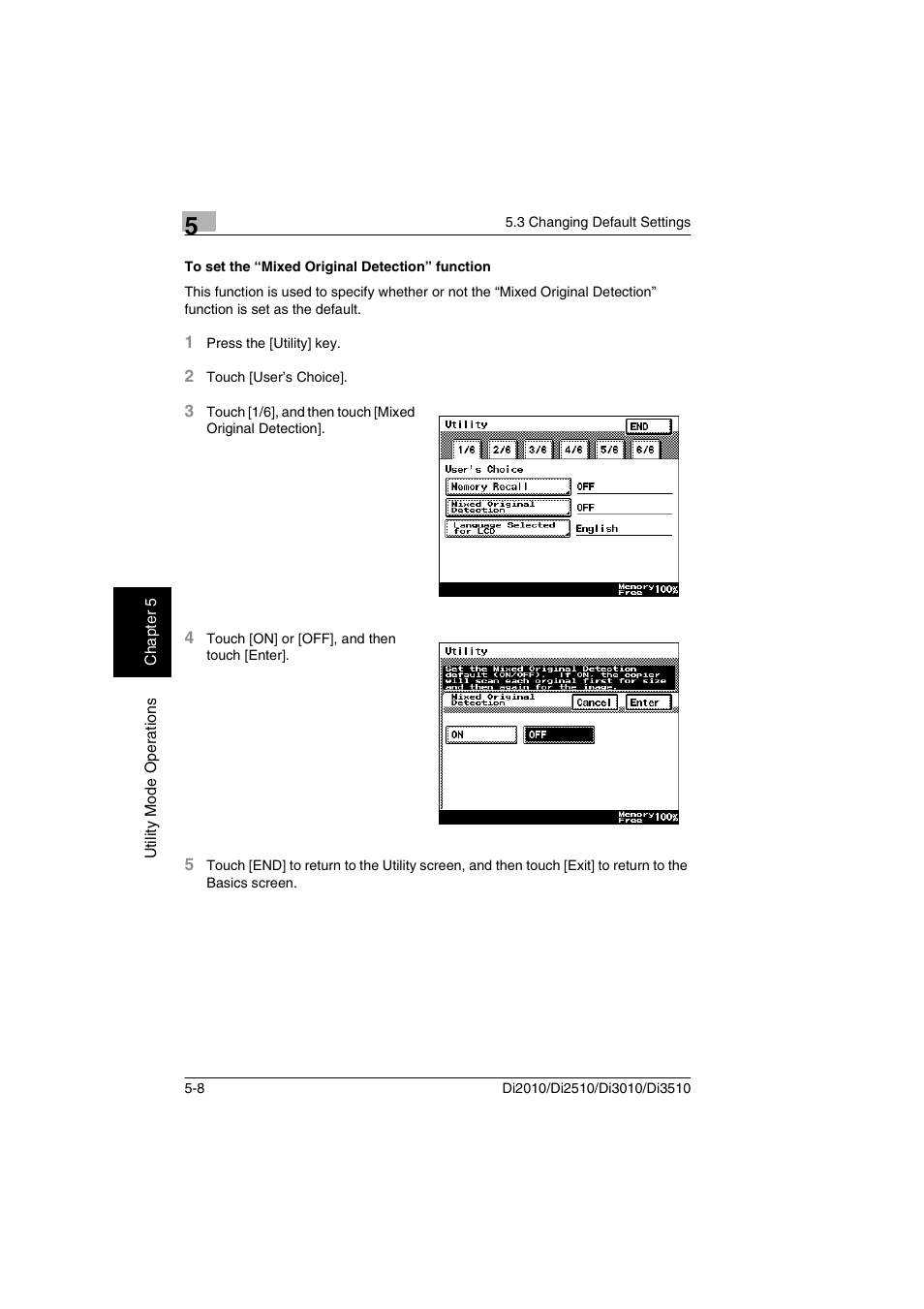 To set the “mixed original detection” function, To set the “mixed original detection” function -8 | Minolta DI2510 User Manual | Page 65 / 148