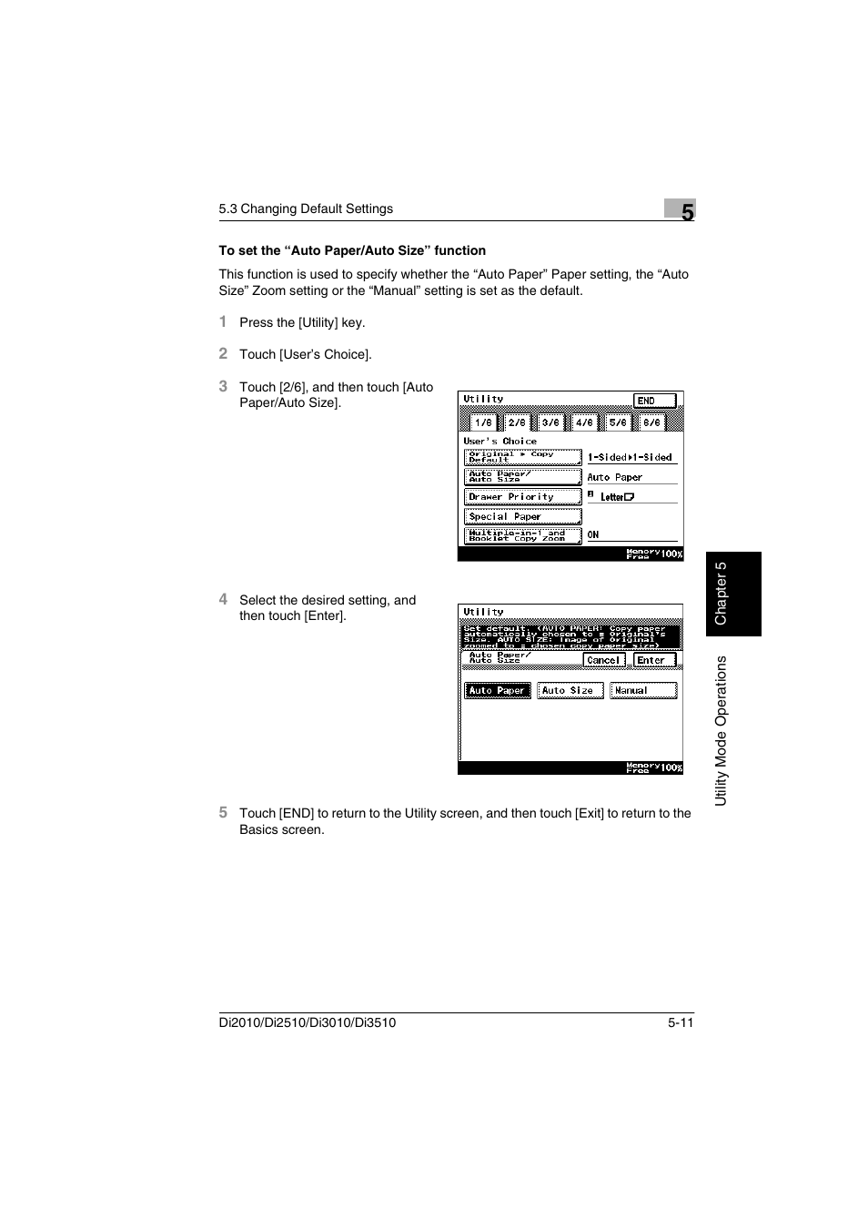 To set the “auto paper/auto size” function, To set the “auto paper/auto size” function -11 | Minolta DI2510 User Manual | Page 68 / 148