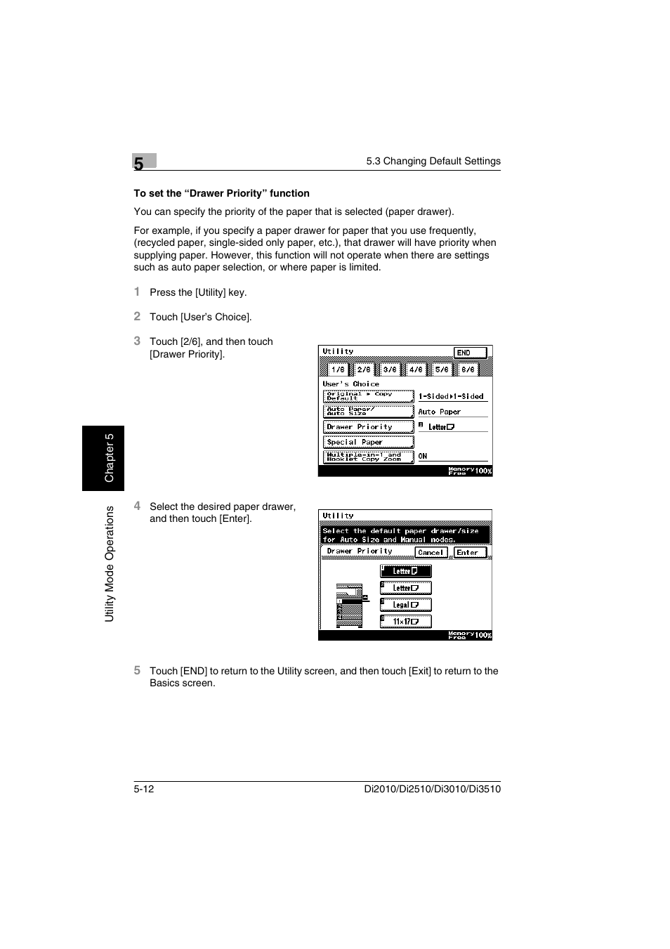 To set the “drawer priority” function, To set the “drawer priority” function -12 | Minolta DI2510 User Manual | Page 69 / 148