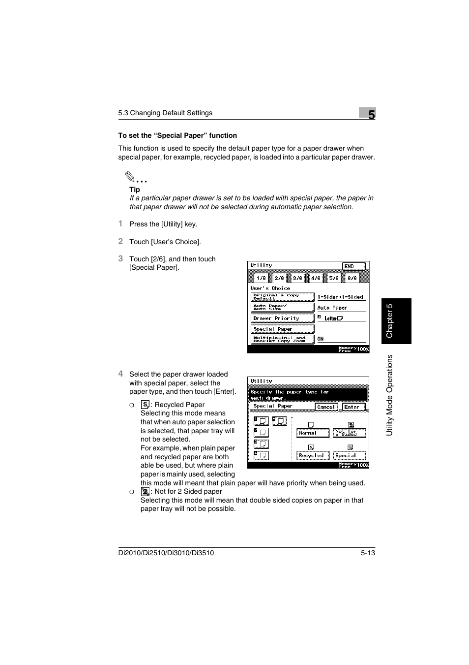 To set the “special paper” function, To set the “special paper” function -13 | Minolta DI2510 User Manual | Page 70 / 148