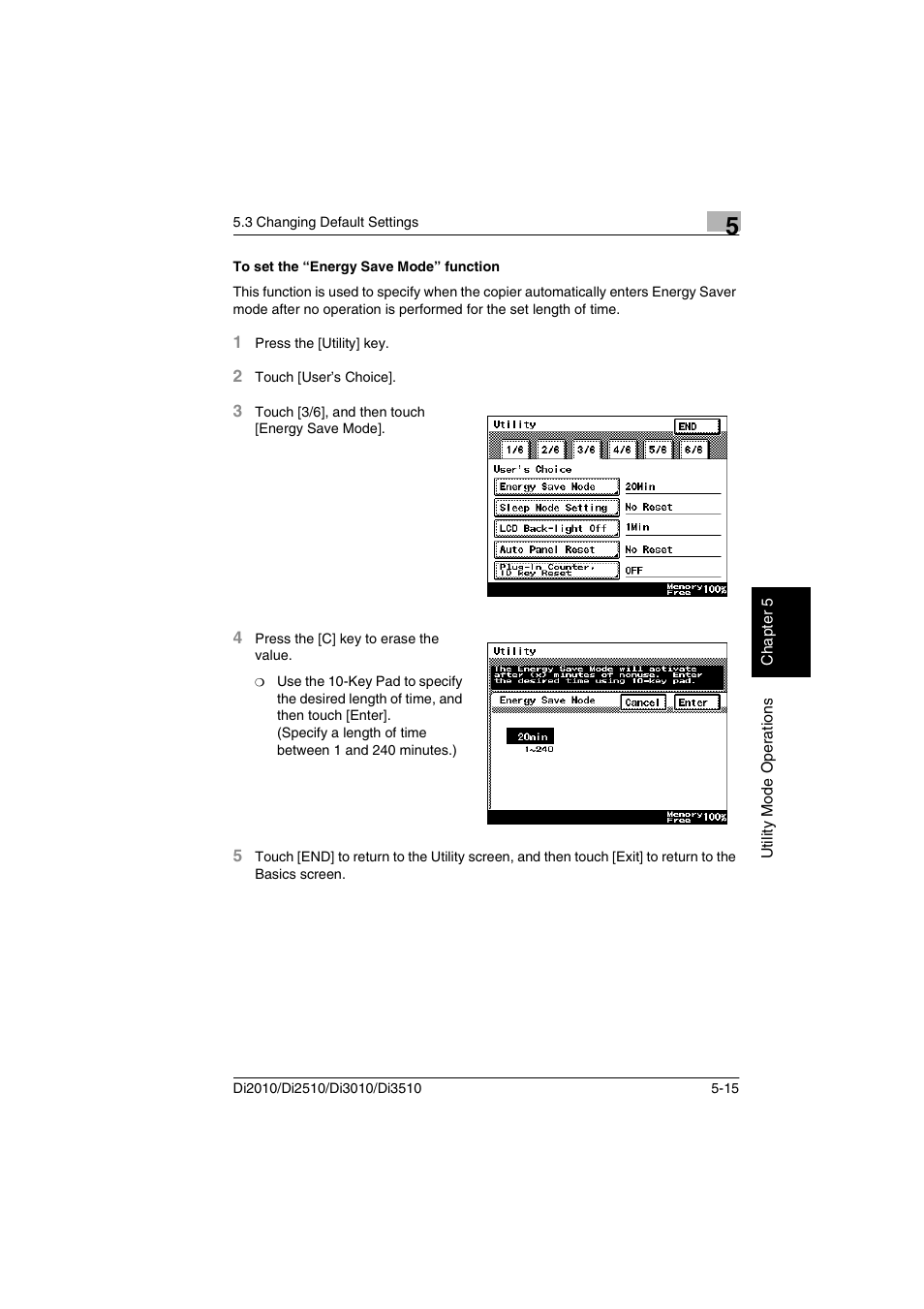 To set the “energy save mode” function, To set the “energy save mode” function -15 | Minolta DI2510 User Manual | Page 72 / 148