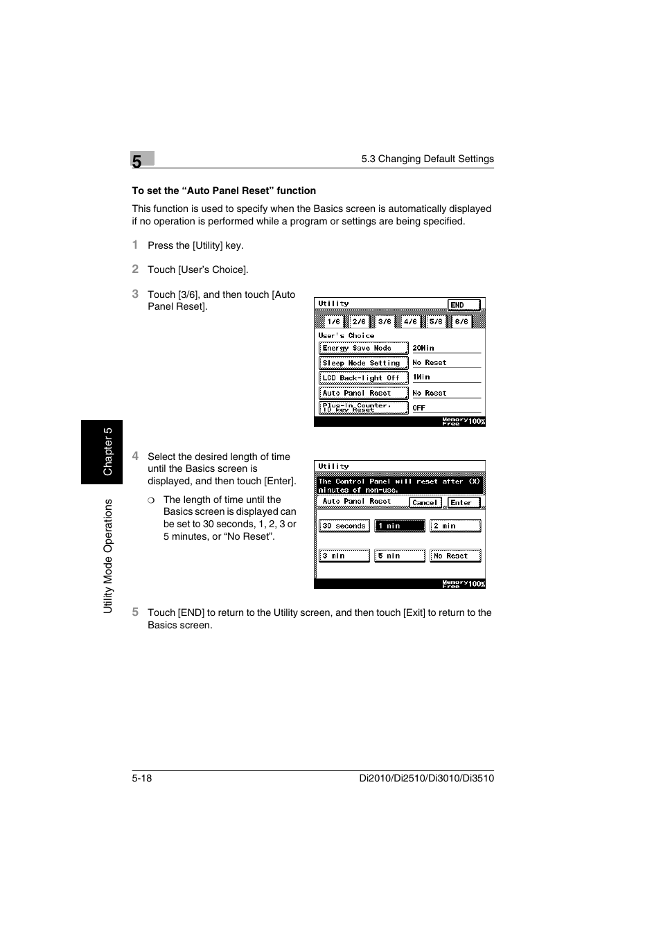 To set the “auto panel reset” function, To set the “auto panel reset” function -18 | Minolta DI2510 User Manual | Page 75 / 148