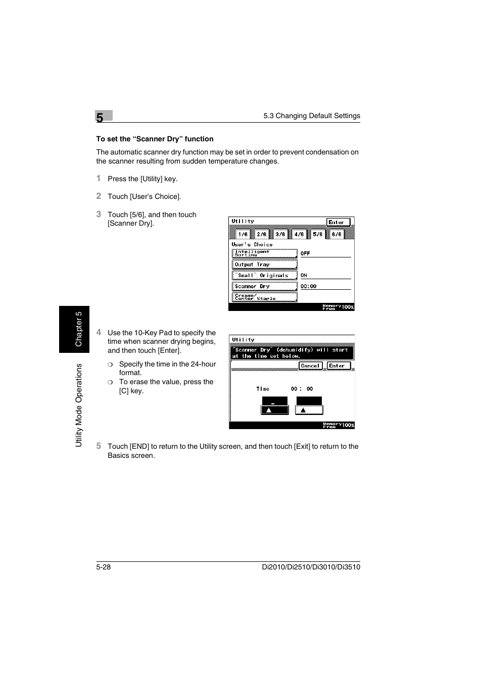 To set the “scanner dry” function, To set the “scanner dry” function -28 | Minolta DI2510 User Manual | Page 85 / 148