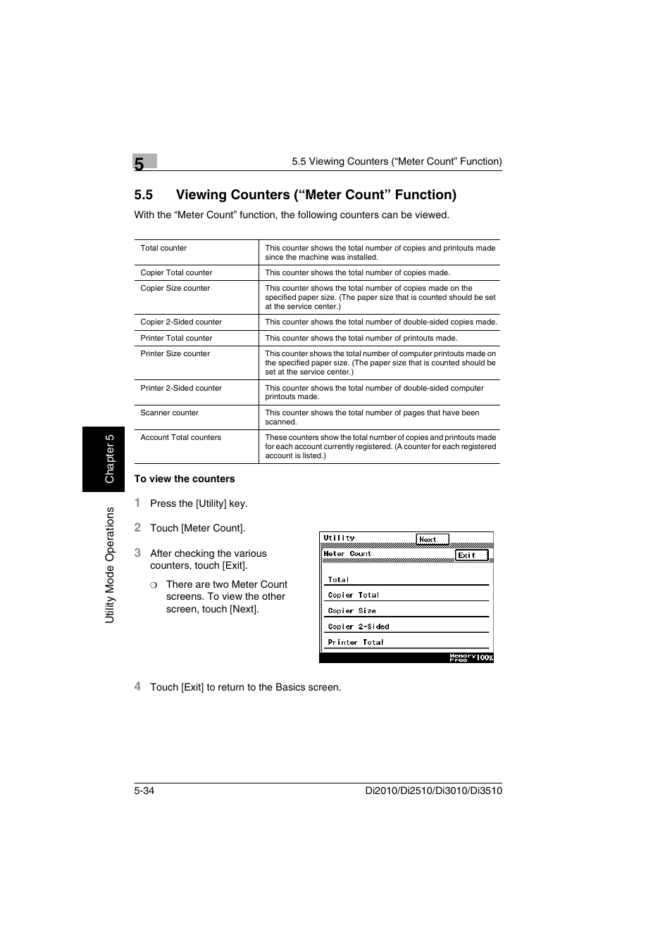 5 viewing counters (“meter count” function), To view the counters | Minolta DI2510 User Manual | Page 91 / 148