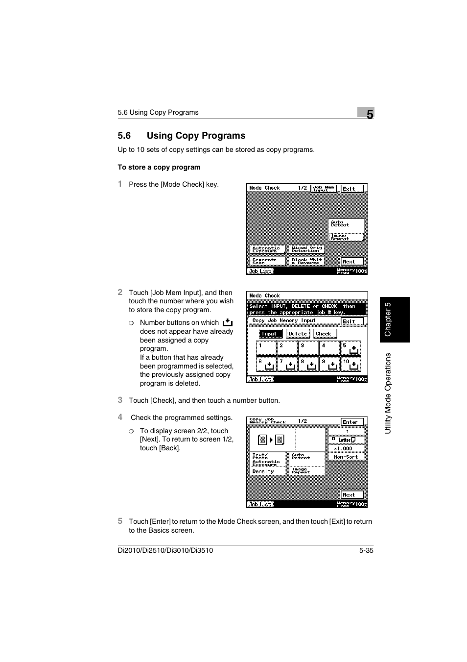 6 using copy programs, To store a copy program | Minolta DI2510 User Manual | Page 92 / 148