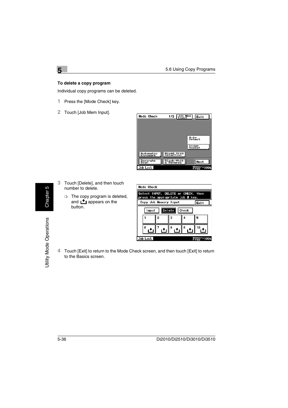 To delete a copy program, To delete a copy program -36 | Minolta DI2510 User Manual | Page 93 / 148