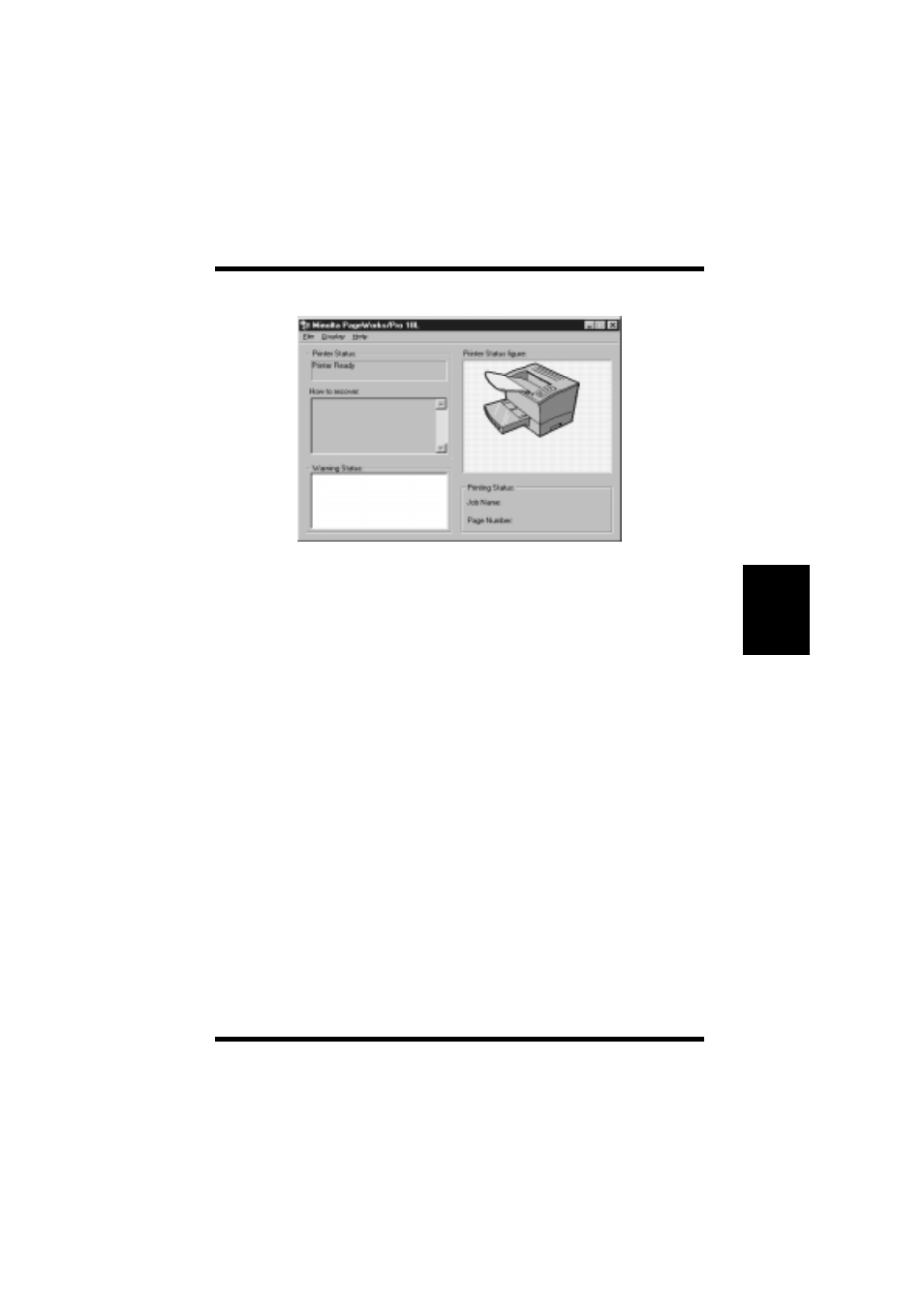 Using the printer status display -61, Printer status -61, How to recover -61 | Warning status -61, Using the printer status display | Minolta PageWorks 18L User Manual | Page 139 / 219