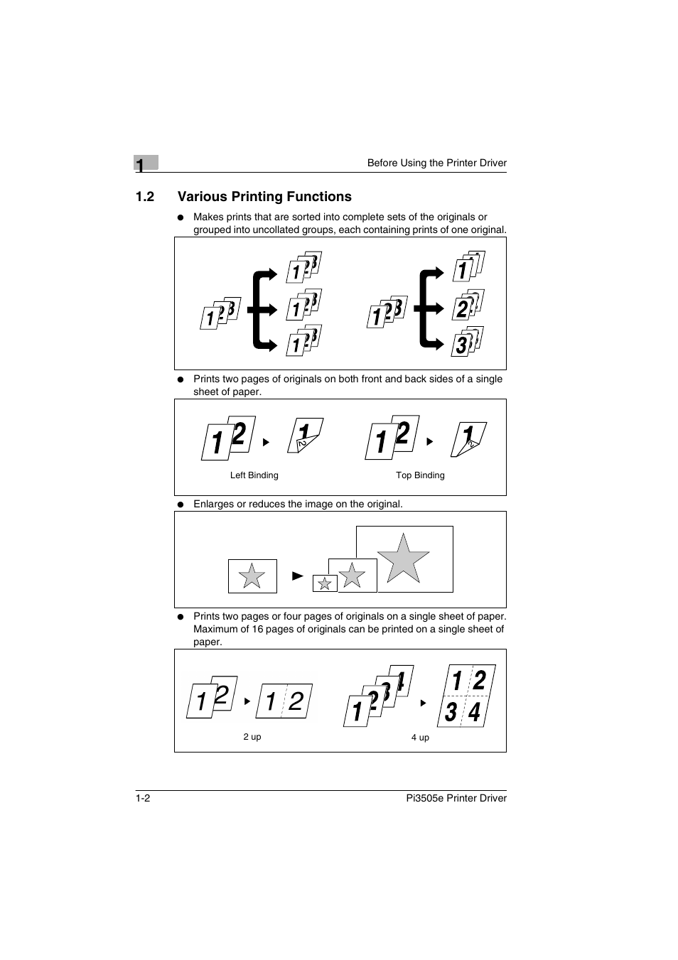 2 various printing functions, Various printing functions -2 | Minolta Pi3505e User Manual | Page 11 / 114