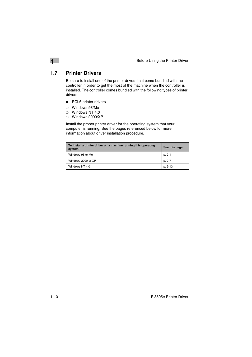 7 printer drivers, Printer drivers -10 | Minolta Pi3505e User Manual | Page 19 / 114