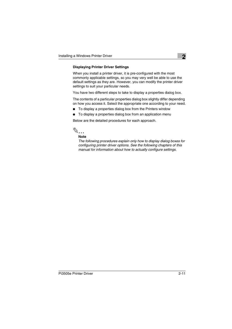 Displaying printer driver settings, Displaying printer driver settings -11 | Minolta Pi3505e User Manual | Page 30 / 114