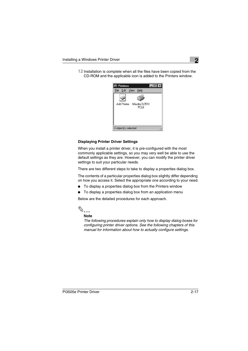 Displaying printer driver settings, Displaying printer driver settings -17 | Minolta Pi3505e User Manual | Page 36 / 114