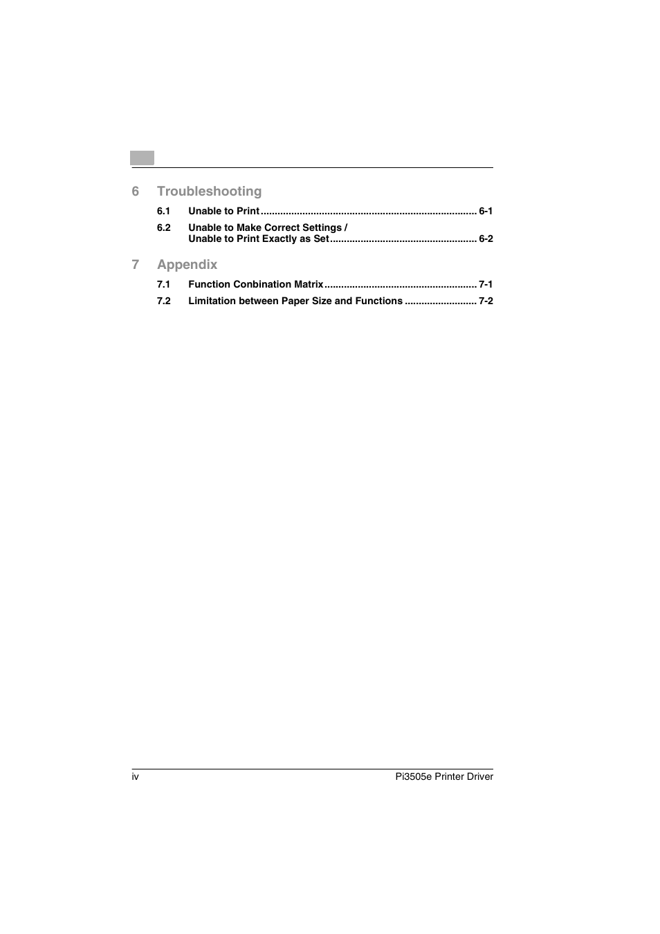 6troubleshooting, 7appendix | Minolta Pi3505e User Manual | Page 5 / 114