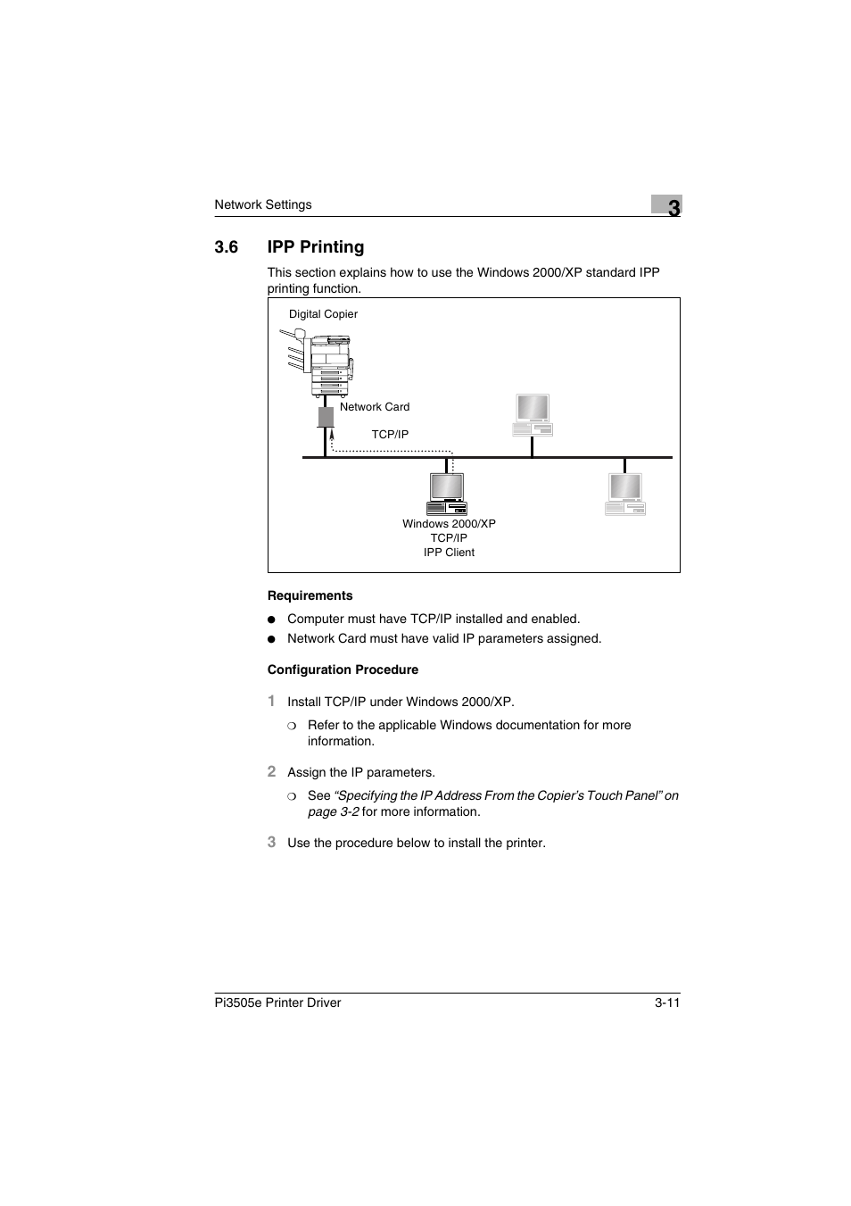 6 ipp printing, Requirements, Configuration procedure | Ipp printing -11, Requirements -11 configuration procedure -11 | Minolta Pi3505e User Manual | Page 50 / 114