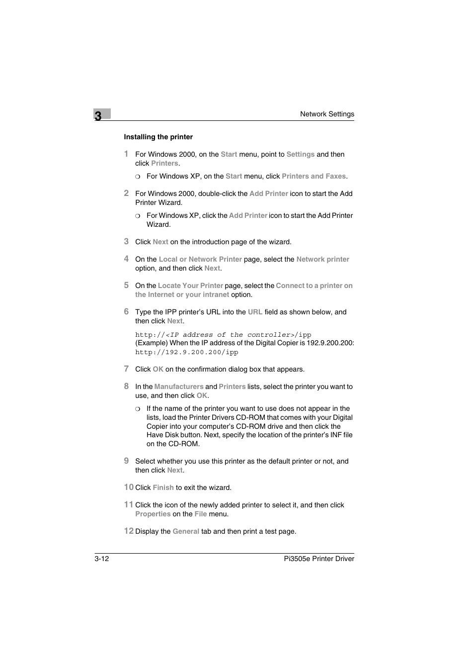 Installing the printer, Installing the printer -12 | Minolta Pi3505e User Manual | Page 51 / 114