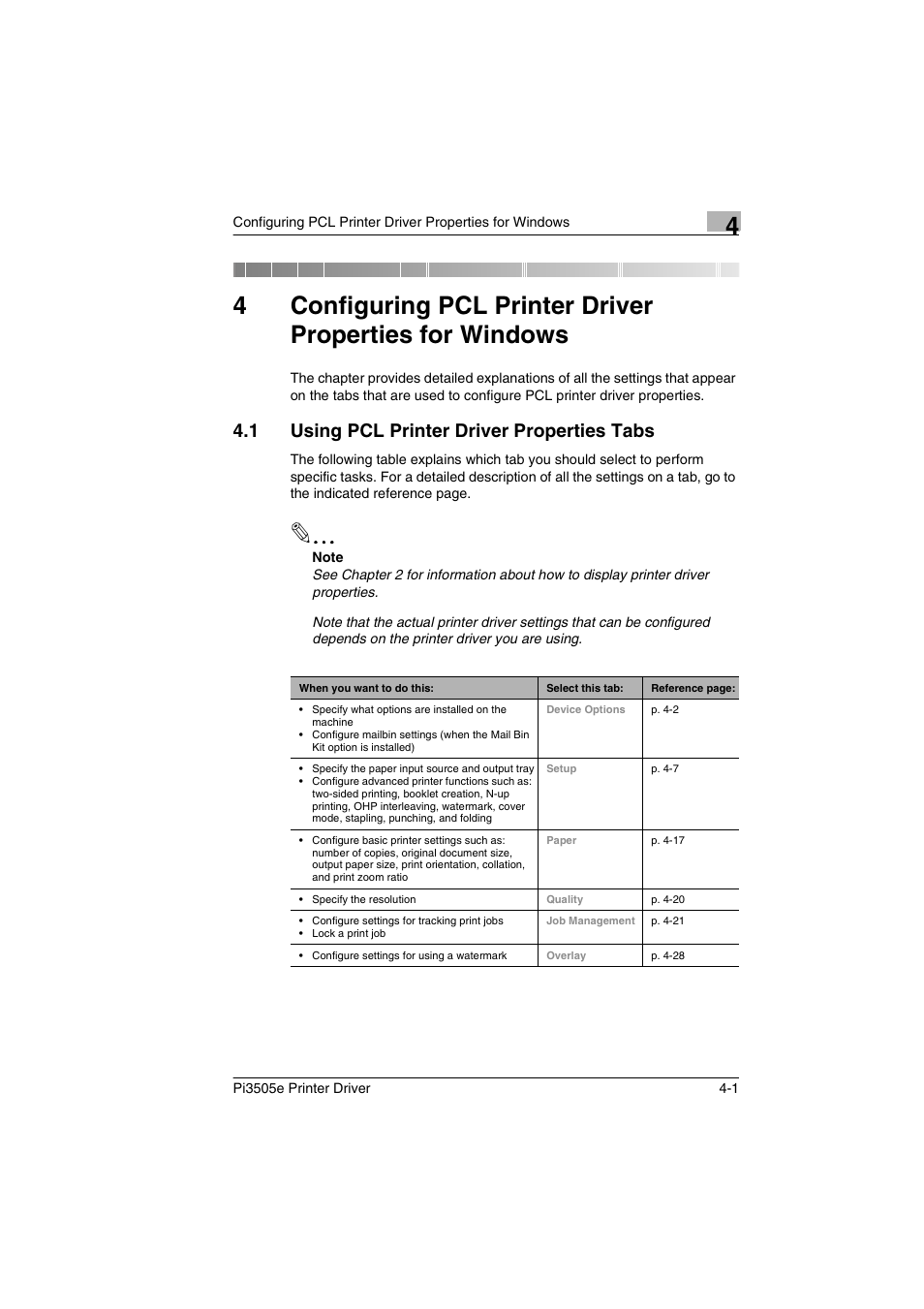 1 using pcl printer driver properties tabs, Using pcl printer driver properties tabs -1 | Minolta Pi3505e User Manual | Page 68 / 114