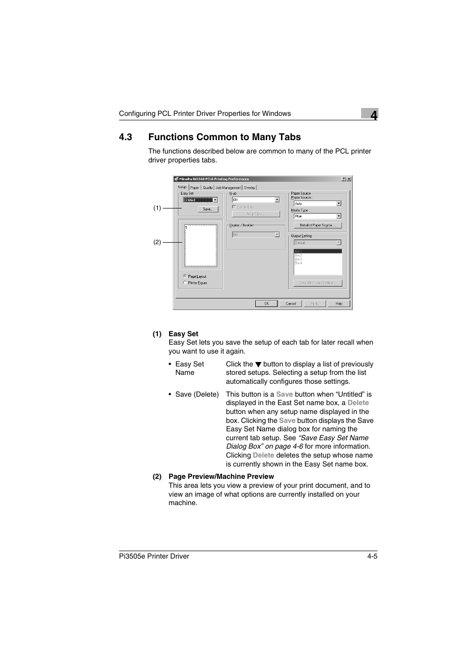 3 functions common to many tabs, Functions common to many tabs -5 | Minolta Pi3505e User Manual | Page 72 / 114