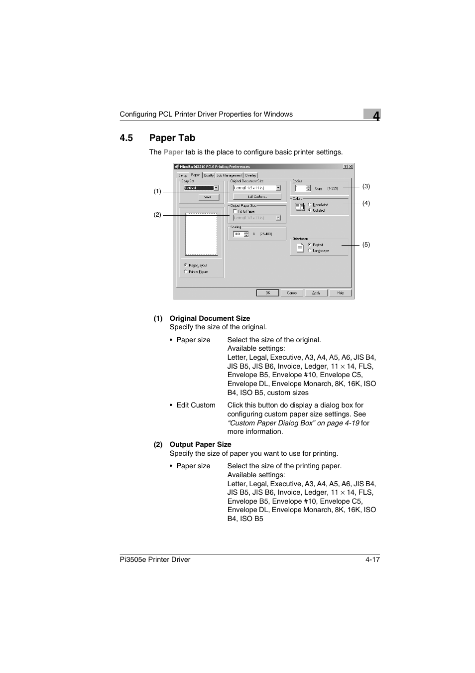 5 paper tab, Paper tab -17, P. 4-17 | Minolta Pi3505e User Manual | Page 84 / 114