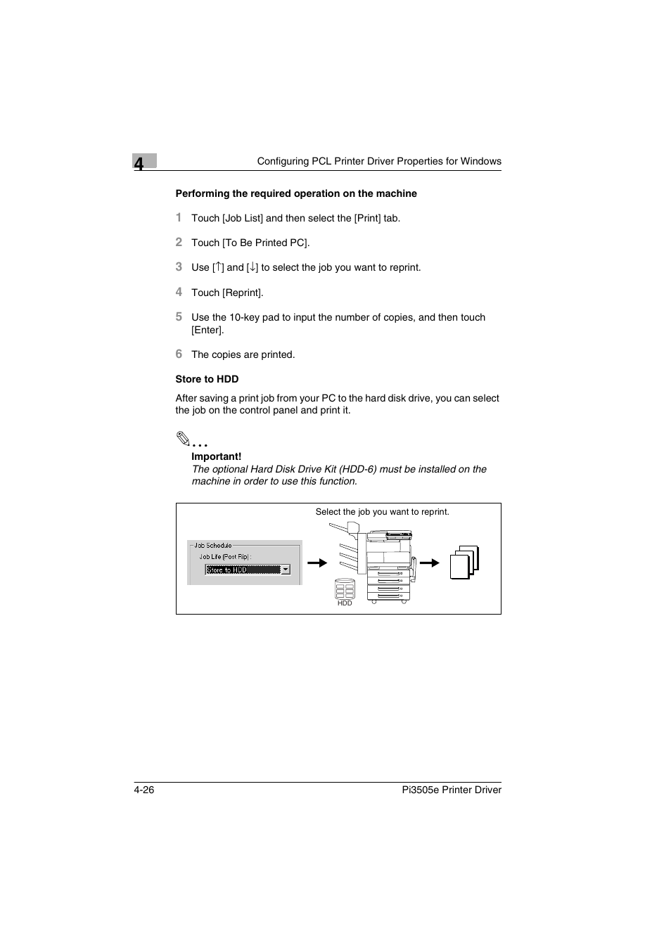 Performing the required operation on the machine, Store to hdd | Minolta Pi3505e User Manual | Page 93 / 114