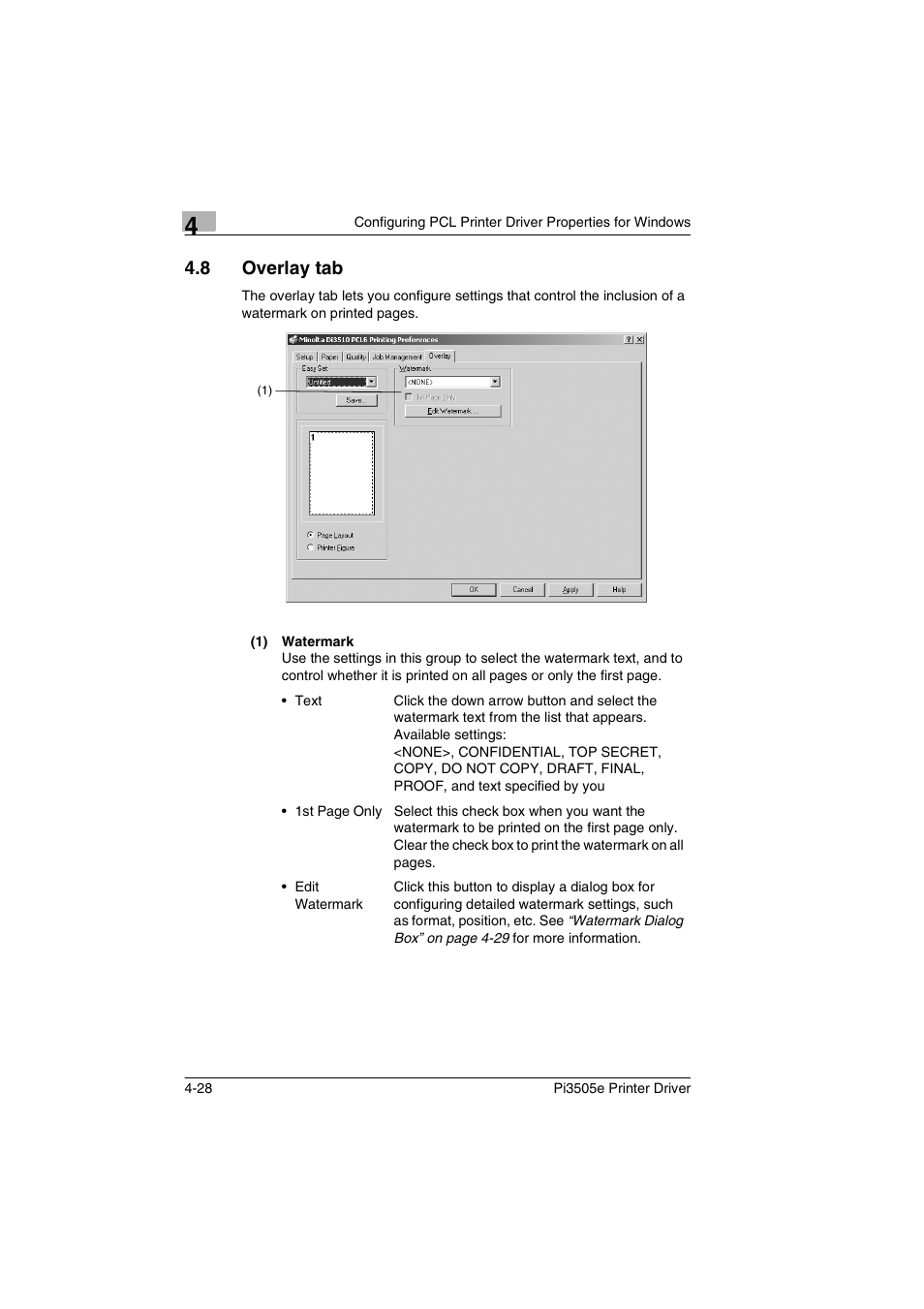 8 overlay tab, Overlay tab -28, P. 4-28 | Minolta Pi3505e User Manual | Page 95 / 114