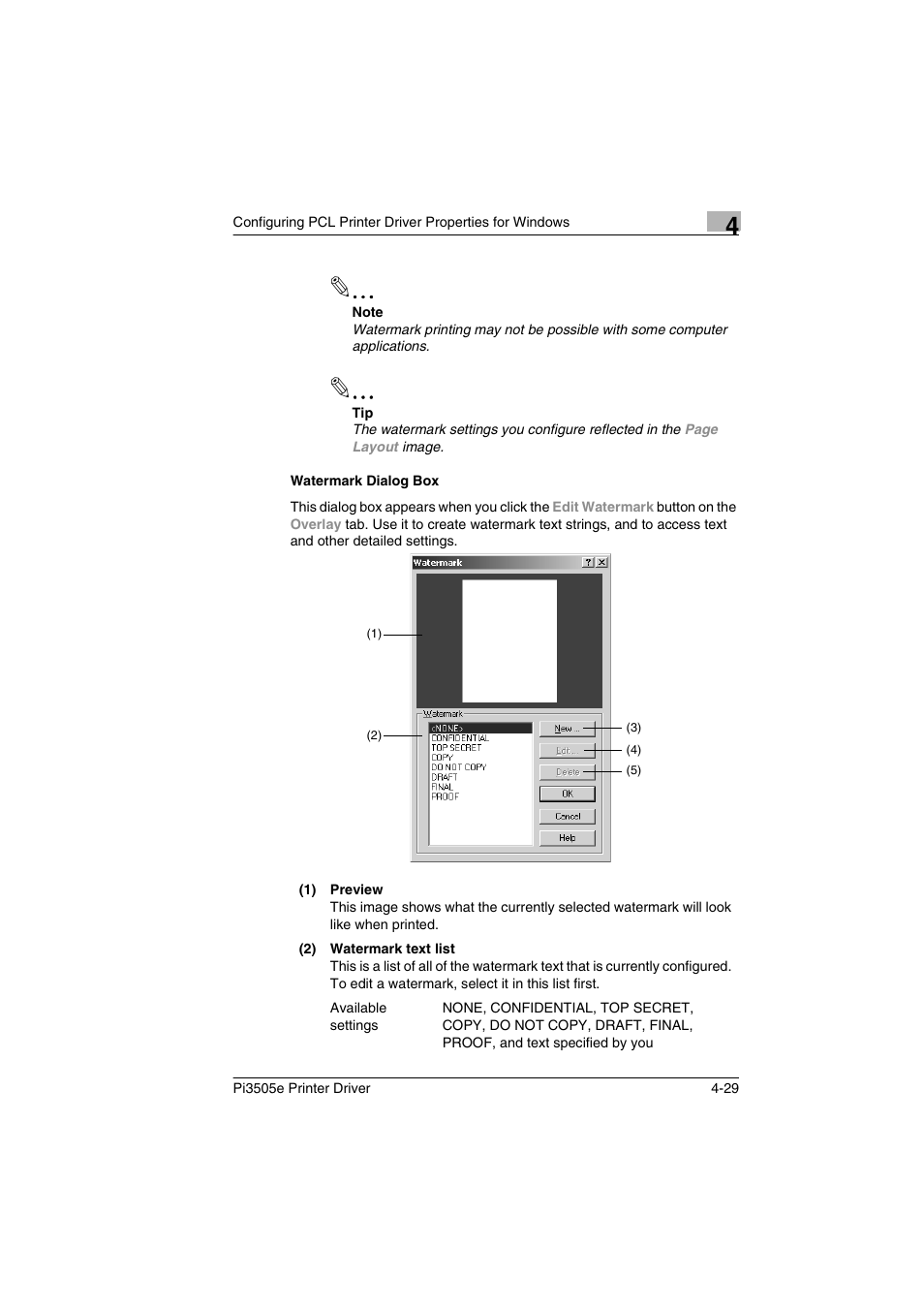 Watermark dialog box, Watermark dialog box -29 | Minolta Pi3505e User Manual | Page 96 / 114