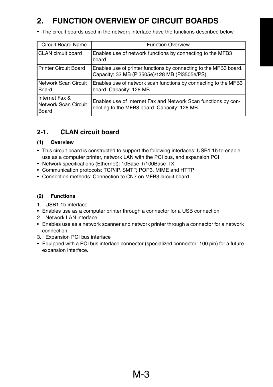 Function overview of circuit boards, 1. clan circuit board | Minolta Pi3505e/PS User Manual | Page 18 / 62