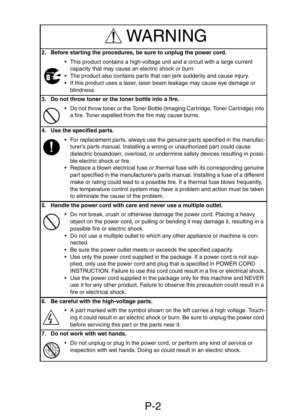 Warning | Minolta Pi3505e/PS User Manual | Page 3 / 62