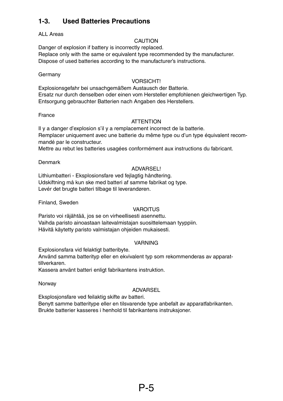 3. used batteries precautions | Minolta Pi3505e/PS User Manual | Page 6 / 62