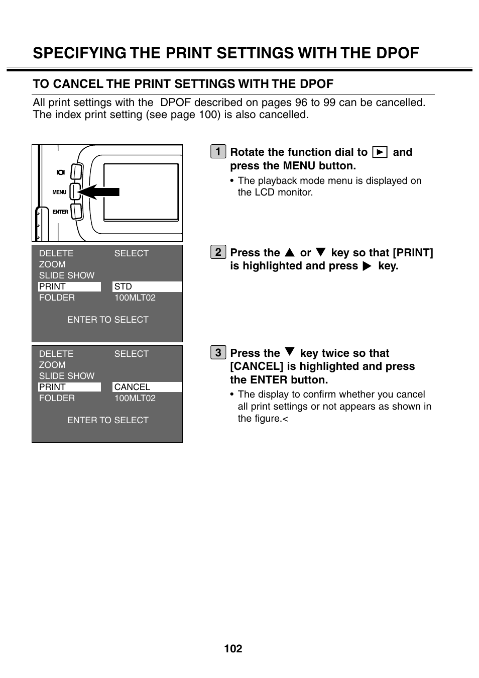 Specifying the print settings with the dpof | Minolta 2330 User Manual | Page 102 / 160