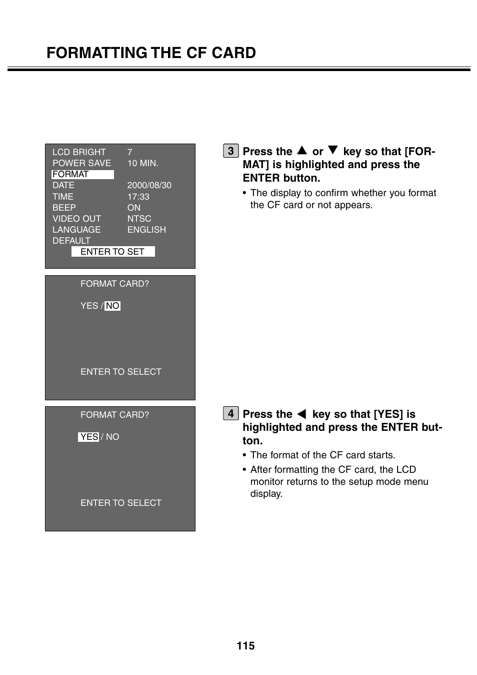 Formatting the cf card | Minolta 2330 User Manual | Page 115 / 160