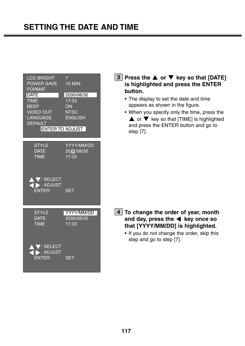 Setting the date and time | Minolta 2330 User Manual | Page 117 / 160