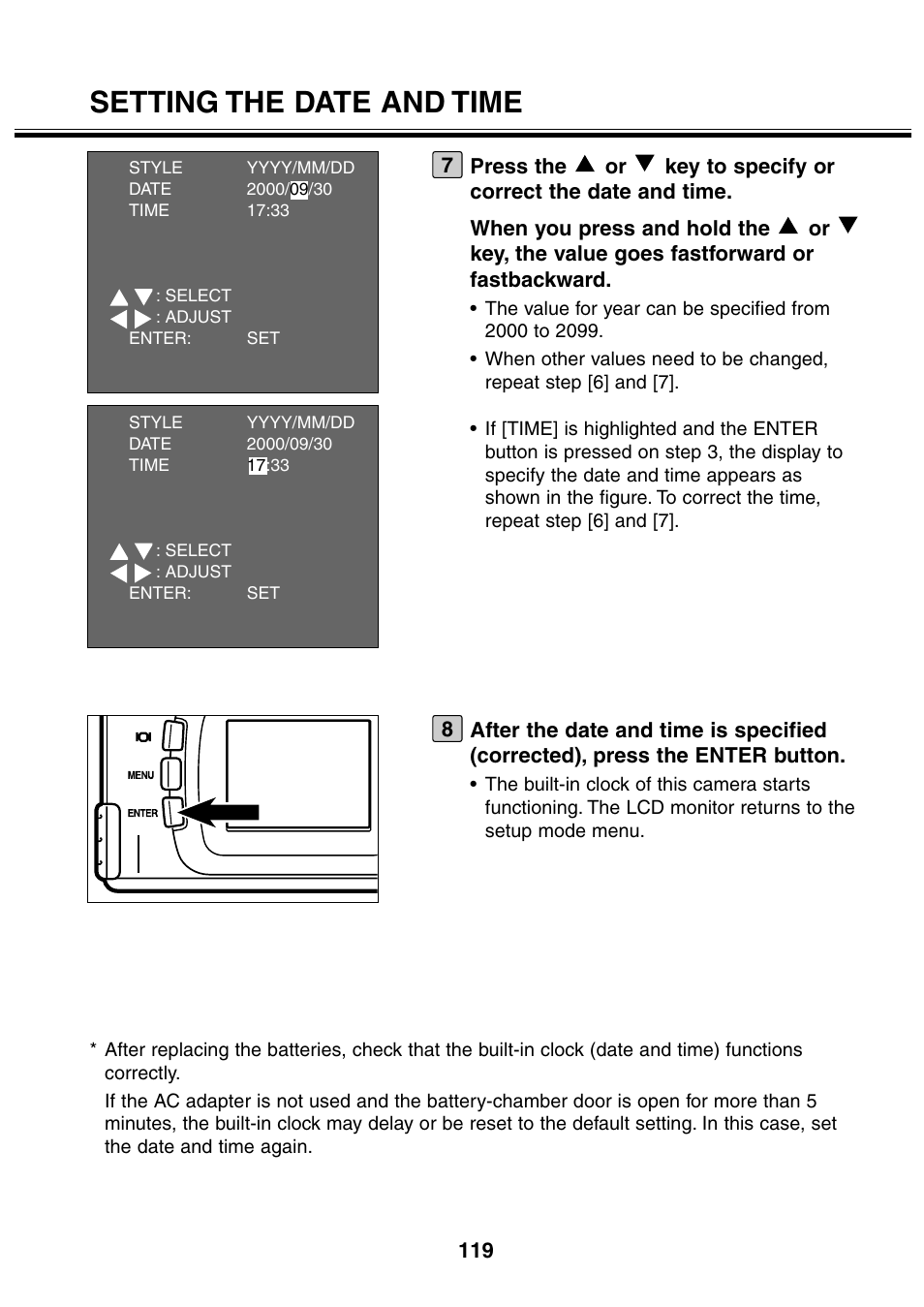 Setting the date and time | Minolta 2330 User Manual | Page 119 / 160