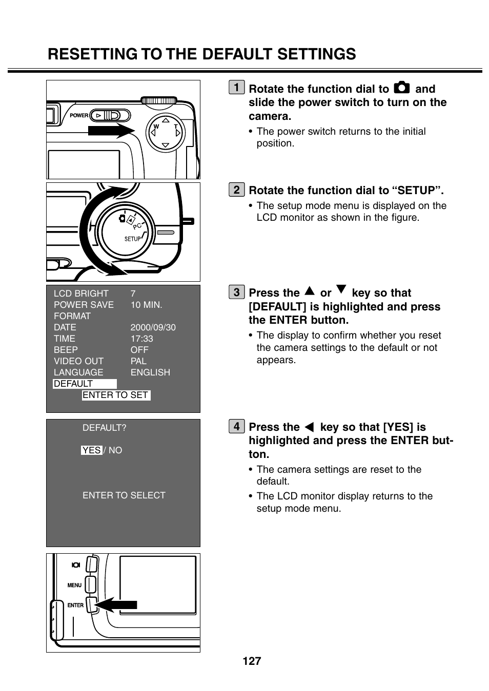 Resetting to the default settings | Minolta 2330 User Manual | Page 127 / 160