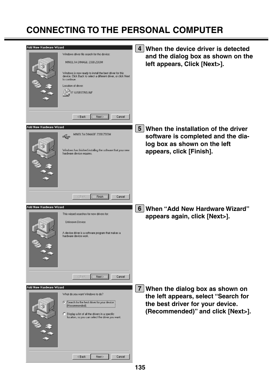 Connecting to the personal computer | Minolta 2330 User Manual | Page 135 / 160