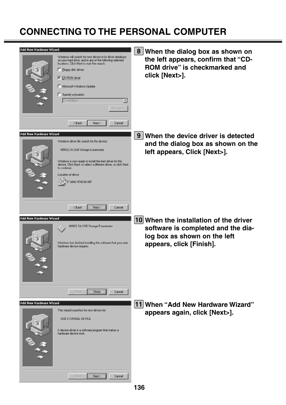 Connecting to the personal computer | Minolta 2330 User Manual | Page 136 / 160