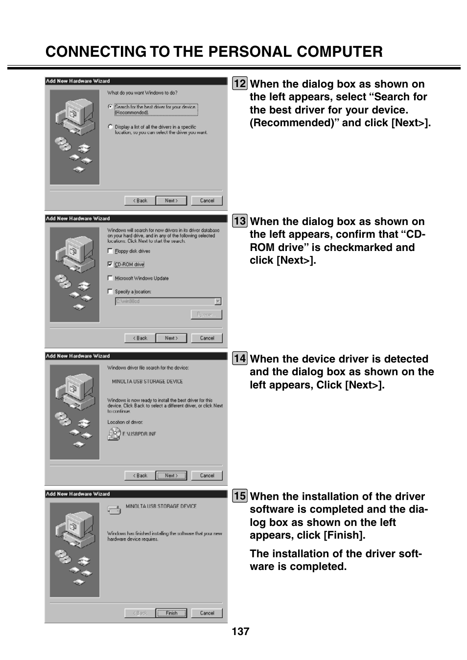 Connecting to the personal computer | Minolta 2330 User Manual | Page 137 / 160
