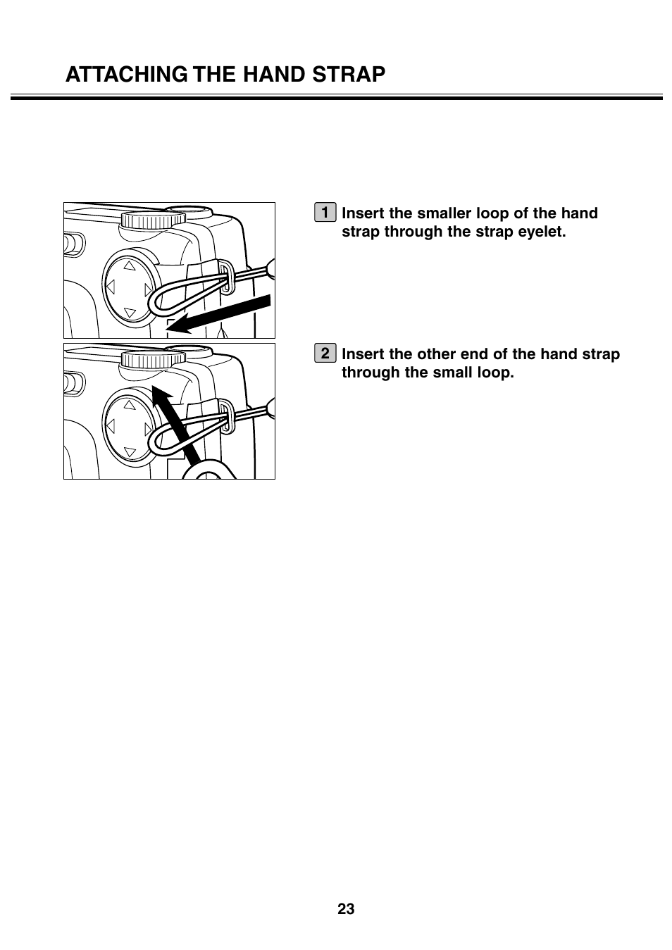 Attaching the hand strap | Minolta 2330 User Manual | Page 23 / 160