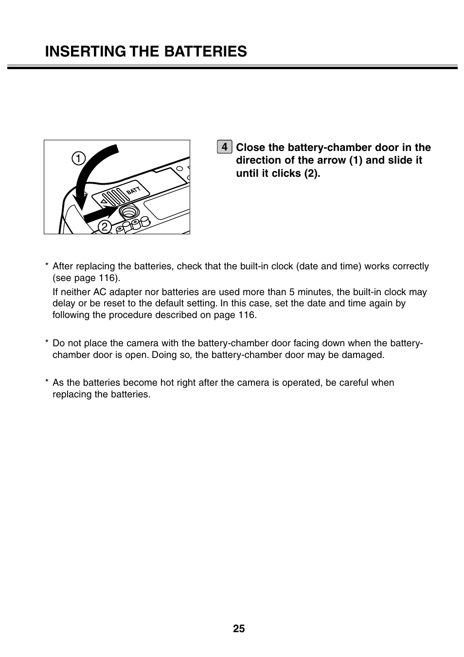 Inserting the batteries | Minolta 2330 User Manual | Page 25 / 160
