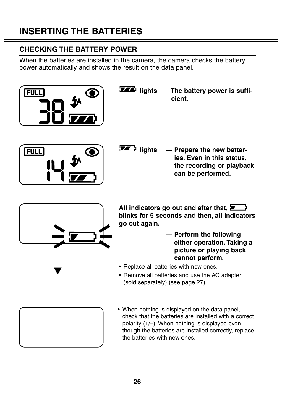 Inserting the batteries | Minolta 2330 User Manual | Page 26 / 160