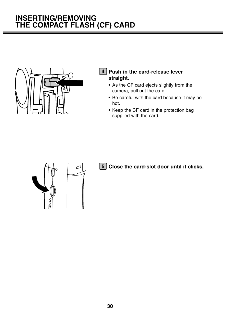 Inserting/removing the compact flash (cf) card | Minolta 2330 User Manual | Page 30 / 160