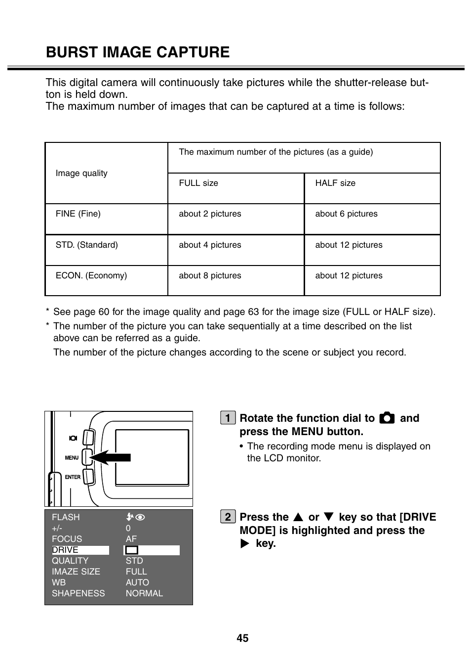 Burst image capture | Minolta 2330 User Manual | Page 45 / 160