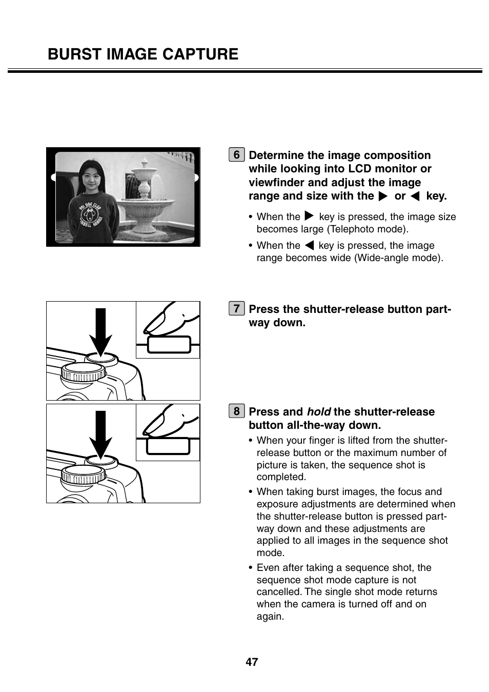 Burst image capture | Minolta 2330 User Manual | Page 47 / 160